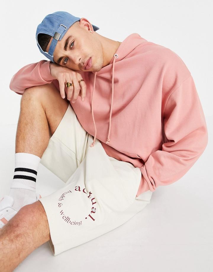 Asos Actual Relaxed Jersey Shorts With Logo Print In Sand-neutral