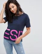 Esprit Wrapped Slogan T-shirt - Blue
