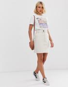Pieces Denim Mini Skirt In Ecru-beige