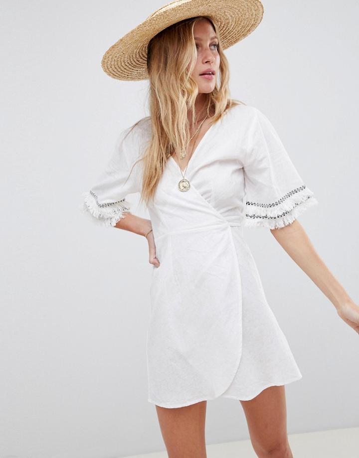 Asos Design Fringed Trim Wrap Beach Cover Up - White