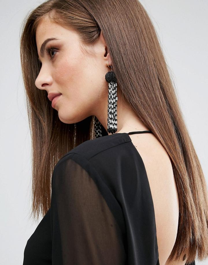 Vanessa Mooney Beaded Tassel Earrings With Gold Plated Hook - Black
