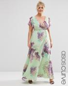 Asos Curve Frill Wrap Maxi Dress With Hydrangea Print - Print