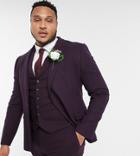 Asos Design Plus Wedding Super Skinny Suit Jacket In Wool Mix Twill In Burgundy-red