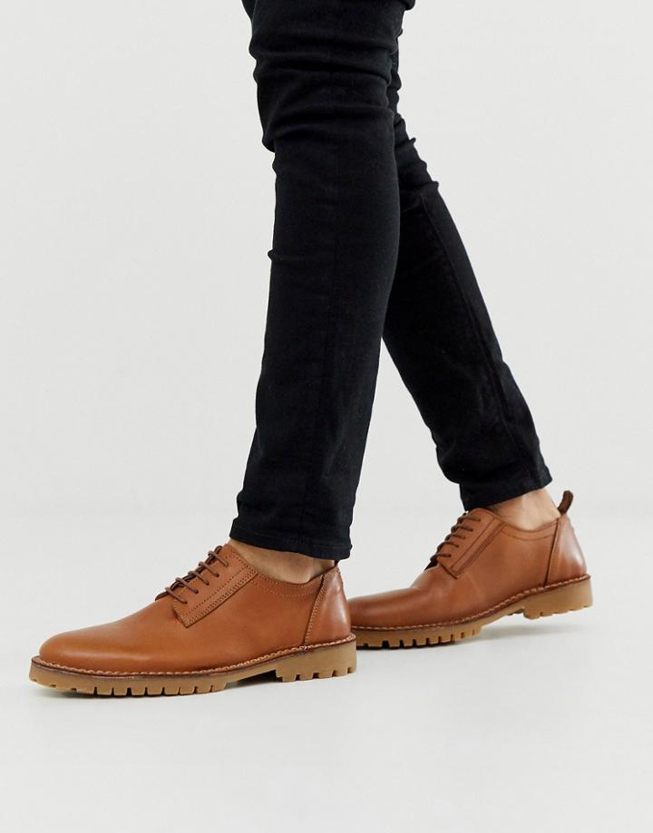 Selected Homme Chunky Sole Leather Derby Shoes In Brown - Brown