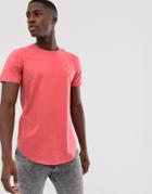 Hollister Icon Logo Curved Hem T-shirt In Salmon Pink