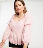 Missguided Plus Textured Peplum Blouse In Light Pink