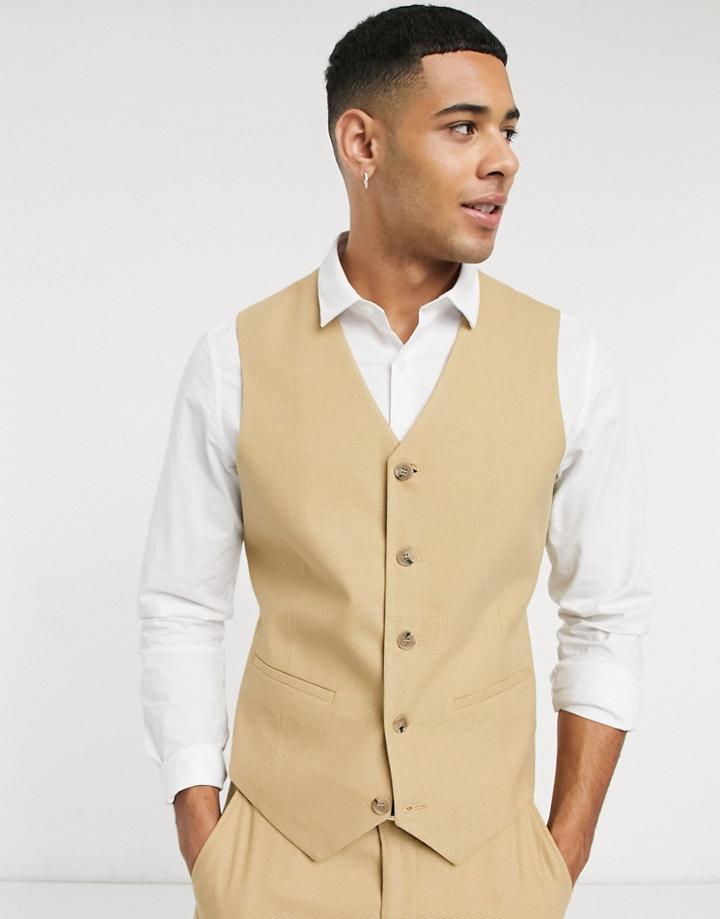 Asos Design Wedding Super Skinny Suit Vest In Camel Micro Texture-neutral
