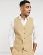 Asos Design Wedding Super Skinny Suit Vest In Camel Micro Texture-neutral