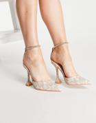 Public Desire Jordyn Heeled Shoes With Anklet Strap In Beige Snake-neutral
