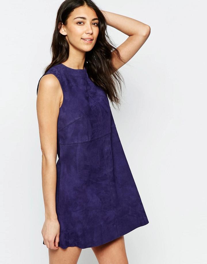 Muubaa Anstey Suede Mini Shift Dress - Azure Blue