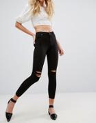Bershka Cropped Skinny Jean With Ripped Knee - Black