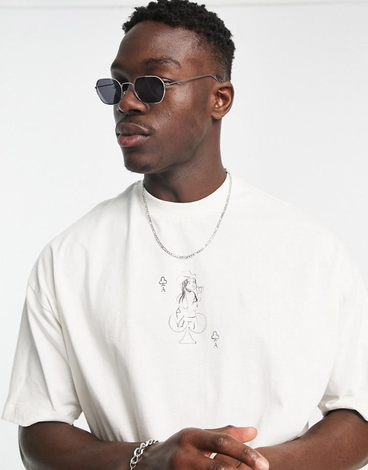 Asos Design Oversized T-shirt In Off White With Figure Print-neutral