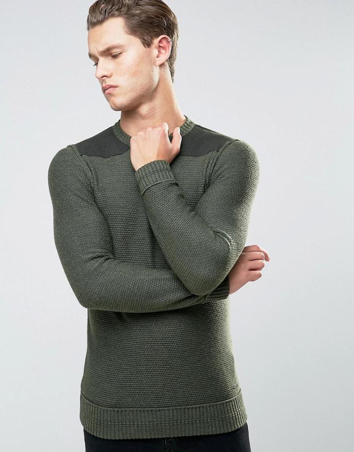 Boss Orange Kroy Military Sweater Merino & Boiled Wool - Green