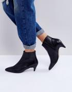 Asos Rebecca Leather Kitten Heeled Boots - Black