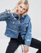 Asos Denim Deconstructed Jacket With Lace Up Detail - Blue