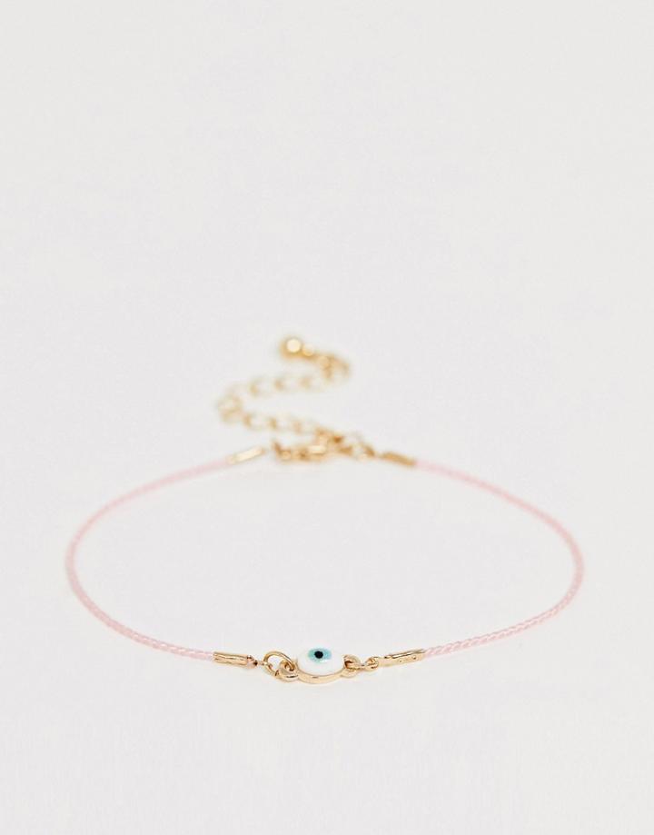 Asos Design Thread Bracelet With Eye Charm In Pink - Pink