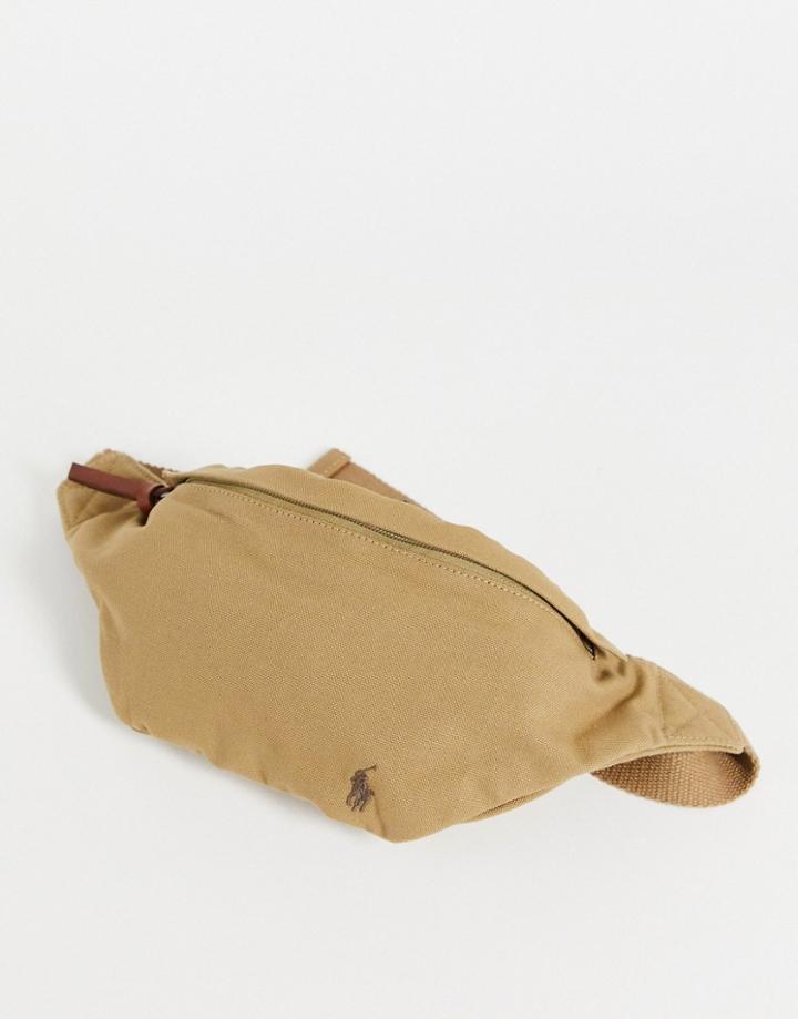 Polo Ralph Lauren Canvas Fanny Pack In Tan With Pony Logo-brown
