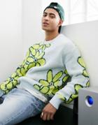 Jack & Jones Originals Jacquard Knit Sweater With Floral Design In Blue