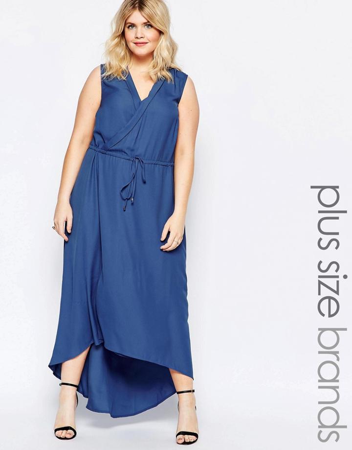 Junarose Wrap Front Maxi Dress With Drawstring Waist - Navy