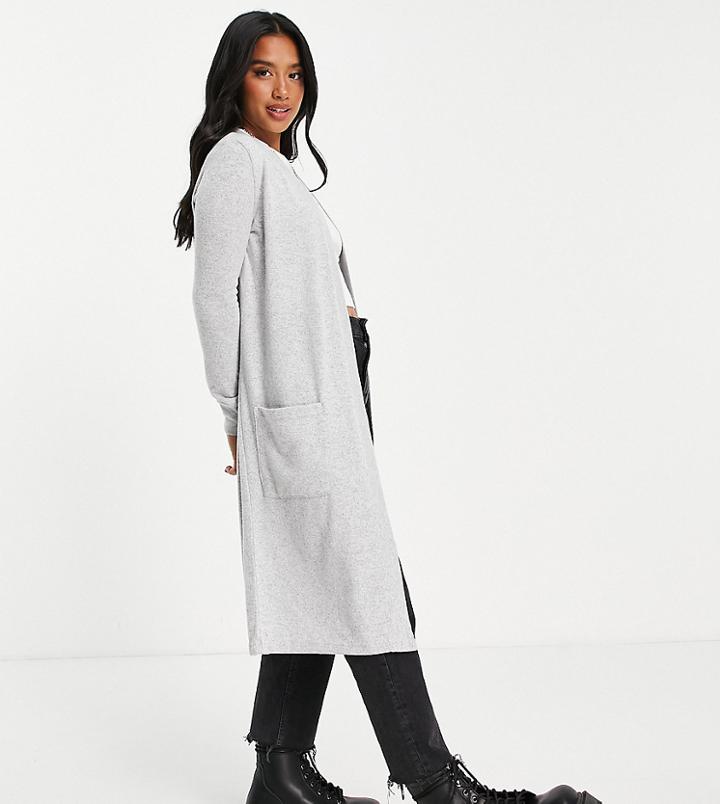 Noisy May Petite Longline Cardigan In Light Gray-grey