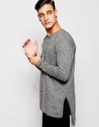Asos Longline Side Split Sweater In Black Twist - Black