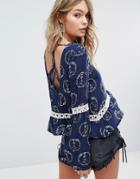 Kiss The Sky Festival Open Back Top In Peace Print - Blue
