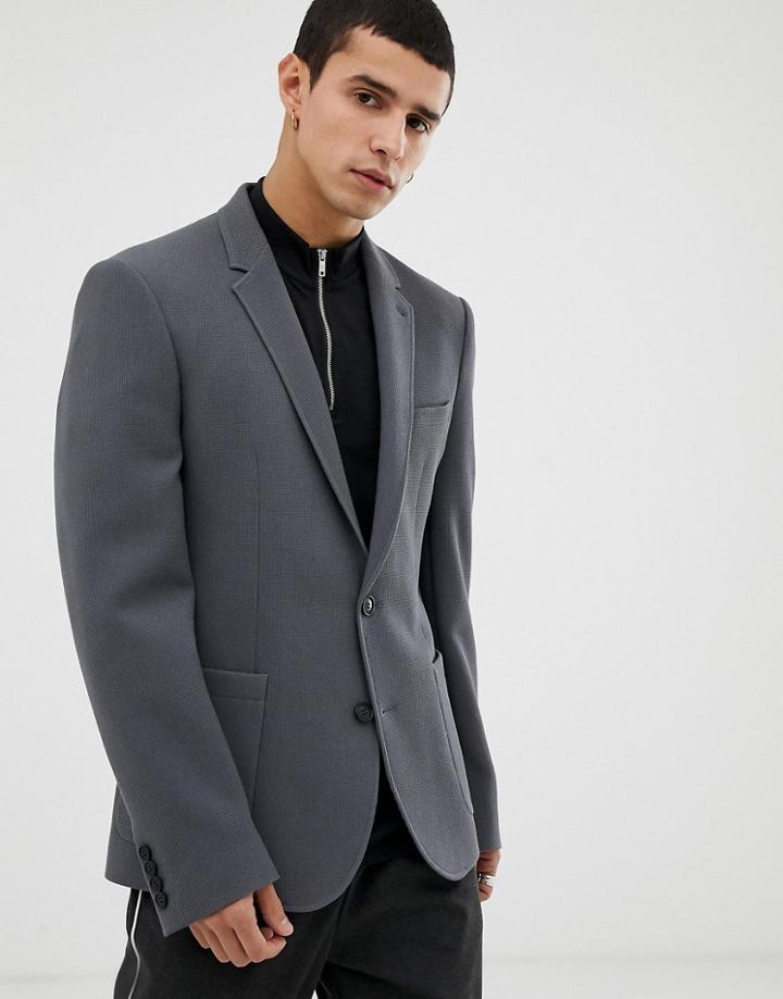 Asos Design Skinny Blazer In Gray Waffle