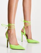 Asos Design Pally Tie Leg High Heeled Shoes In Lime-green