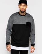 Asos Oversized Sweatshirt With Cut & Sew Panel & Suede Pocket - Black