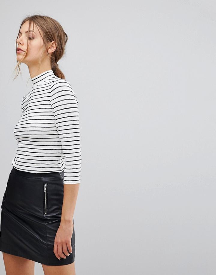 Esprit High Neck Stripe Top - White