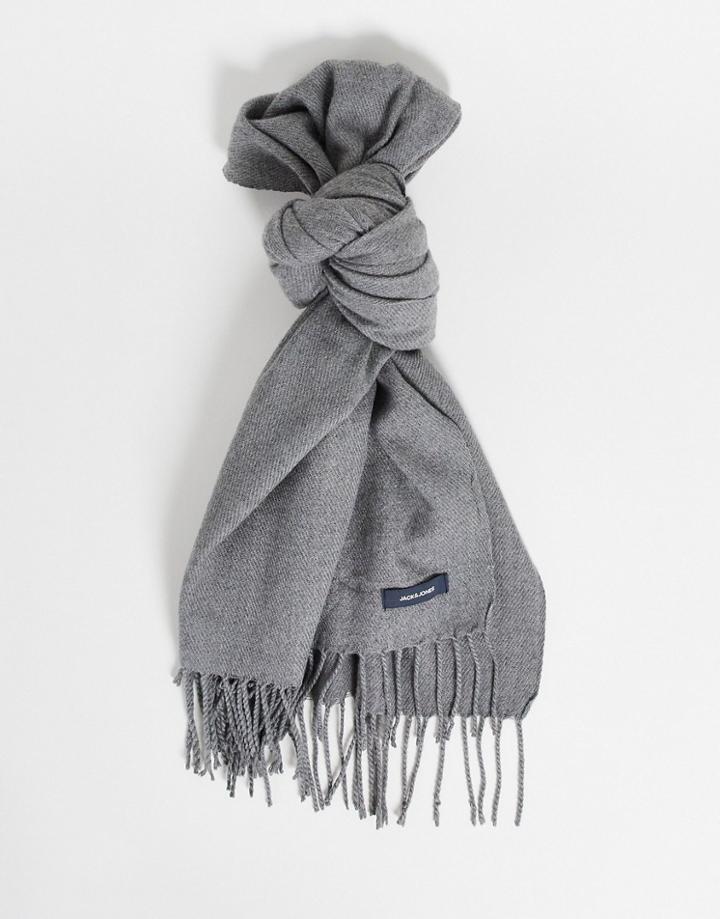 Jack & Jones Woven Fringed Scarf In Gray-grey