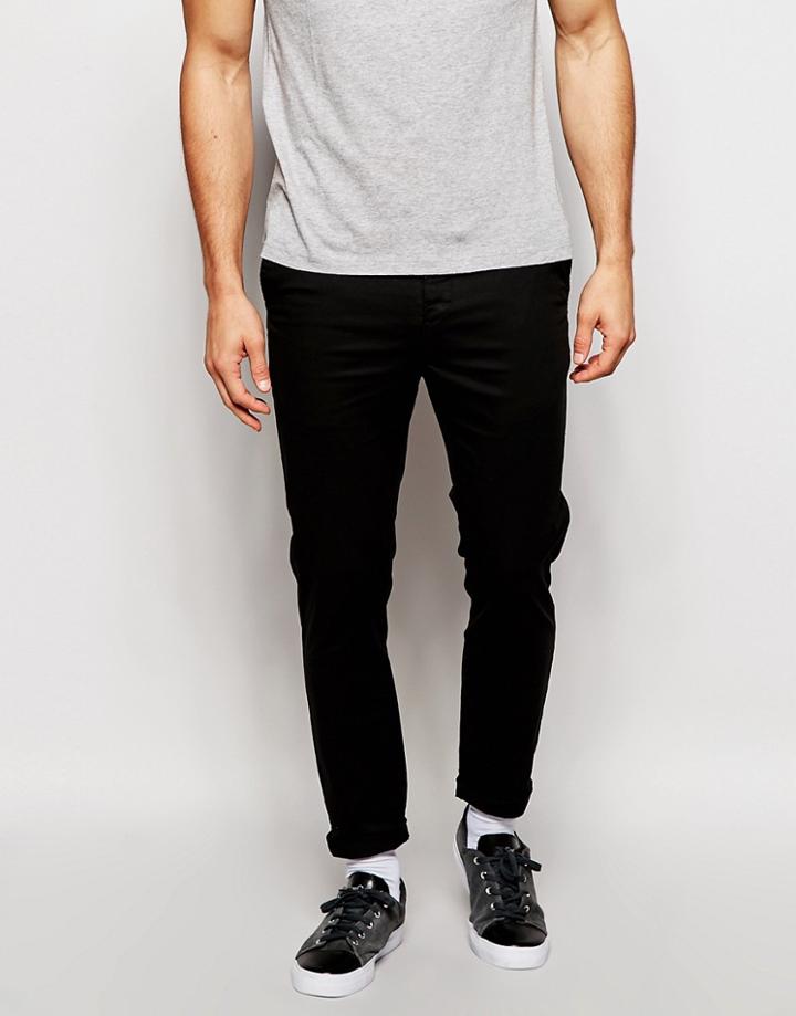 Asos Cropped Skinny Chinos In Black - Black