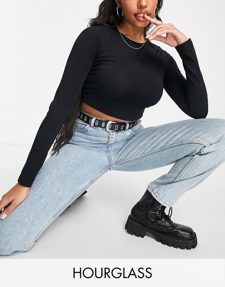 Asos Design Hourglass Fitted Crop T-shirt With Long Sleeve In Black