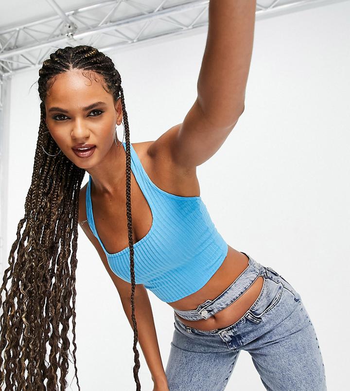 Asyou Rib Halter Top In Aqua-blues