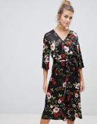 Influence Floral Satin Print Jumpsuit With Tie Waist - Black