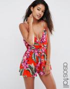 Asos Tall Classic Tropical Wrap Front Beach Romper - Multi