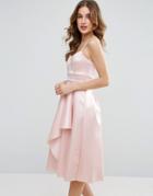 Asos Satin Scuba Seamed Waterfall Debutante Midi Dress - Pink