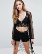 Raga Eli Fringed Sheer Jacket - Black