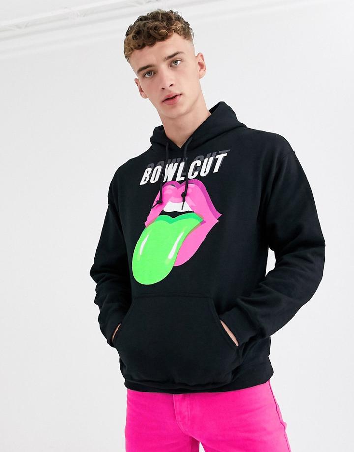 Bowlcut Fluro Tongue Print Hoodie In Black