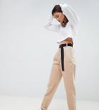 Asos Design Tall Tapered Jeans With Curved Seams And Belt In Sand-brown