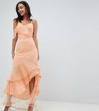 Asos Design Tall Asymmetric Rufflle Broderie Maxi Dress-yellow