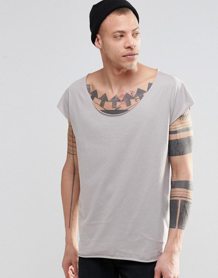 Asos Oversized Sleeveless T-shirt With Scoop Neck In Gray - Tumble Weed