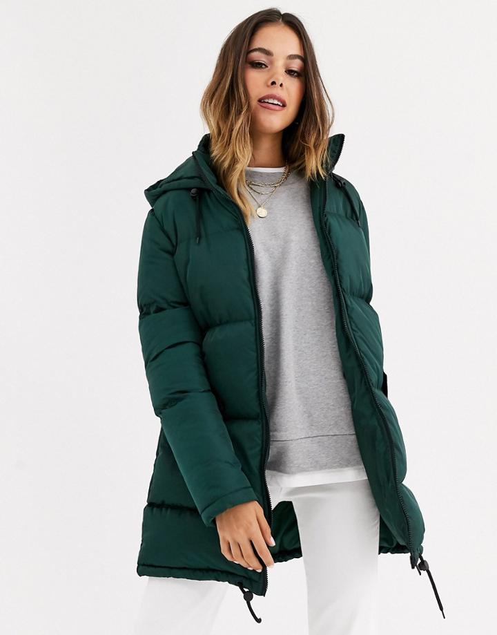 Brave Soul Cello Long Puffer Jacket-green