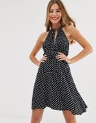 Asos Desgn Halter Neck Mini Sundress With Wrap Around Waist In Spot - Multi