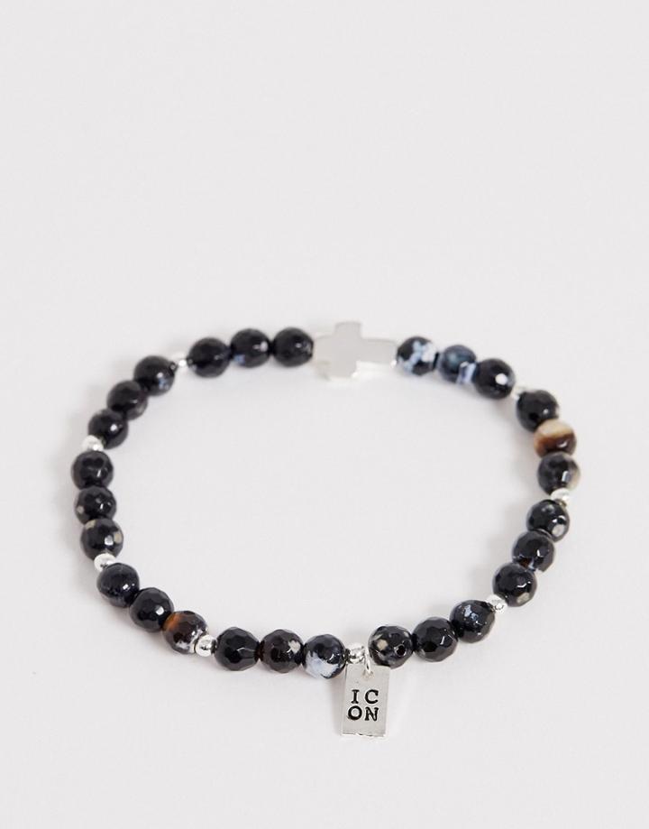 Icon Brand Beaded Bracelet With Cross Charm In Black
