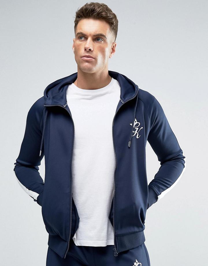 Gym King Muscle Track Jacket With Hood In Navy - Navy
