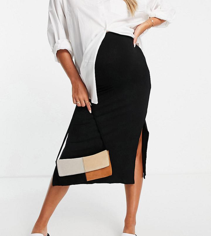 Topshop Maternity Double Split Rib Skirt In Black