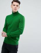 Asos Muscle Fit Merino Roll Neck Sweater In Green - Green