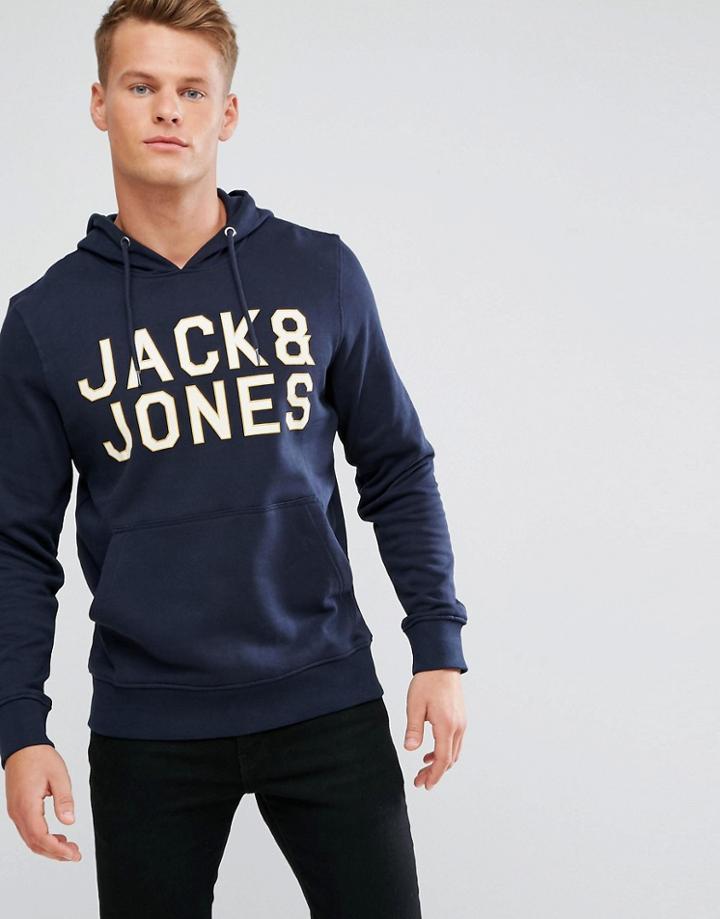 Jack And Jones Chest Pint Overhead Hoodie - Navy