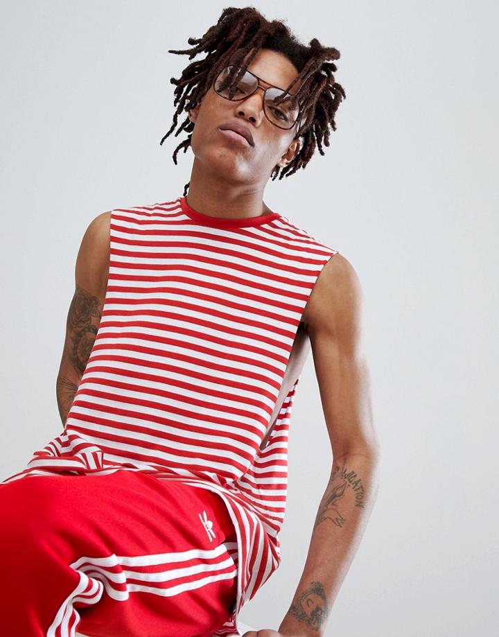 Asos Design Stripe Sleeveless T-shirt In Red - Red
